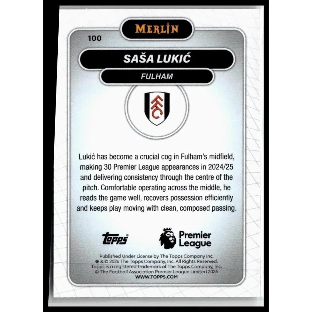 2026 Merlin Premier League Saša Lukić #100 Fulham Mojo Refractor